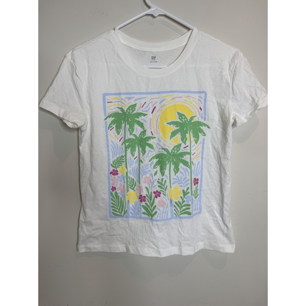 GAP Kids Shirt Youth 2XL White Palm Tree Tropical Floral Summer‎ Graphic Tee XXL